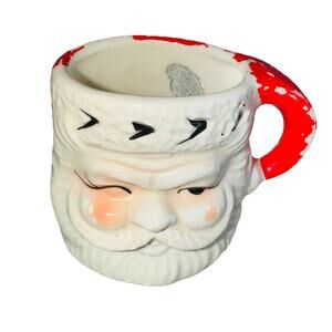 STICKERED Mini Winking Santa Face Mug Figural National Potteries Co. Japan 2"